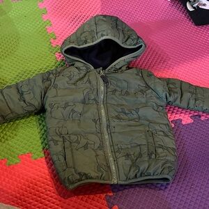 Green Bear Patterned Hooded Jacket